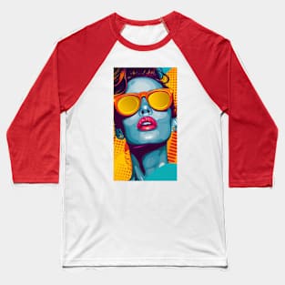 Pop Art Woman Orange Glasses Baseball T-Shirt